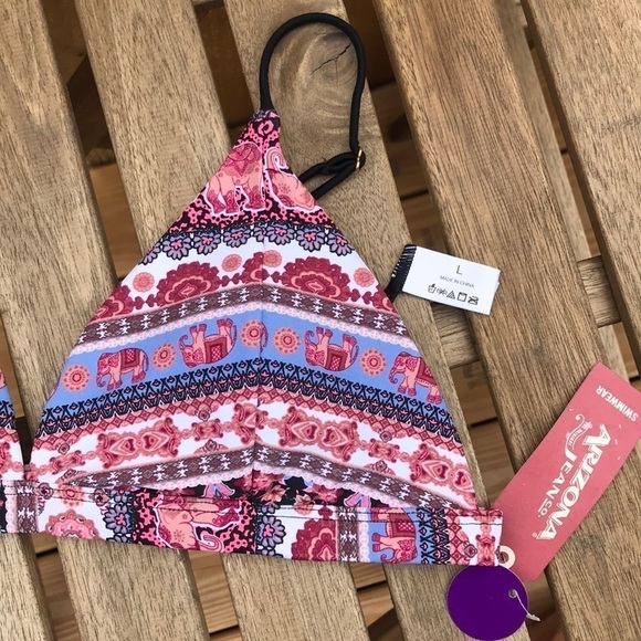 Colorful triangle style bikini top by Arizona Jean Co. removable pads Sz L - Picture 4 of 7